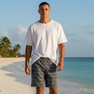 Tasc‎ Performance Bamboo Mens Large Grey Striped Athletic Running Shorts 5.5" L